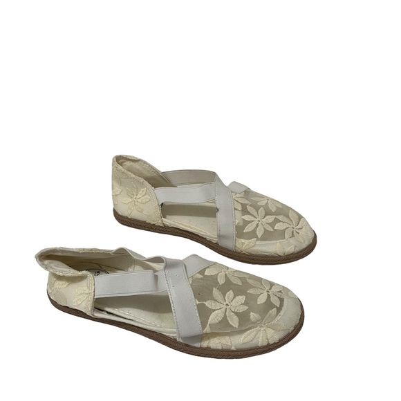 Crochet Ivory Mesh Lace Floral Embroidered Crossover Strap Comfort Shoe Womens 7